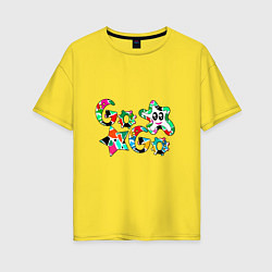 Футболка оверсайз женская Go-Go Аппликация разноцветные буквы, цвет: желтый