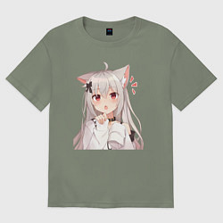 Футболка оверсайз женская Неко кошка-девочка, цвет: авокадо