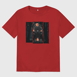 Женская футболка оверсайз Оранжевая луна и медведь шаман