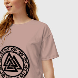 Футболка оверсайз женская Валькнут - символ Одина, цвет: пыльно-розовый — фото 2