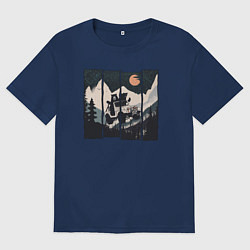 Женская футболка оверсайз Оранжевая луна и лесное ралли