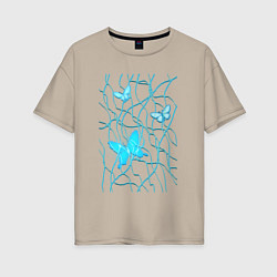 Женская футболка оверсайз Голубые бабочки и хаотичные линии