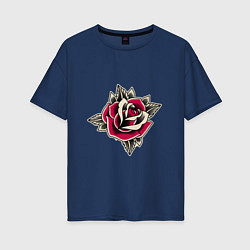 Футболка оверсайз женская Бутон розы, цвет: тёмно-синий