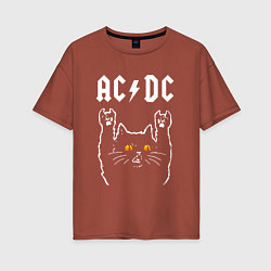 Футболка оверсайз женская AC DC rock cat, цвет: кирпичный