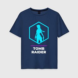 Женская футболка оверсайз Символ Tomb Raider в неоновых цветах