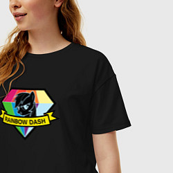 Футболка оверсайз женская Rainbow Dash - Логотип единорога, цвет: черный — фото 2