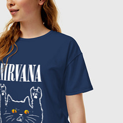 Футболка оверсайз женская Nirvana rock cat, цвет: тёмно-синий — фото 2