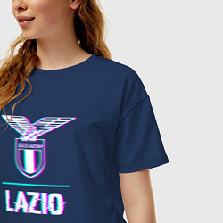 Футболка оверсайз женская Lazio FC в стиле glitch, цвет: тёмно-синий — фото 2