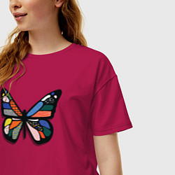 Футболка оверсайз женская Графичная бабочка, цвет: маджента — фото 2