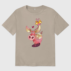 Женская футболка оверсайз Свинка с бабочкой