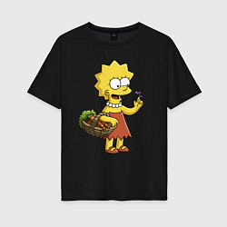 Женская футболка оверсайз Lisa Simpson с гусеницей на даче