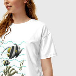 Футболка оверсайз женская Морская тематика Рыбки Морские обитатели Коралл,во, цвет: белый — фото 2