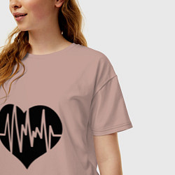 Футболка оверсайз женская Кардиограмма сердца, цвет: пыльно-розовый — фото 2