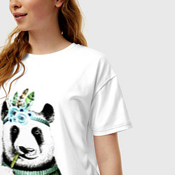 Футболка оверсайз женская Прикольный панда жующий стебель бамбука, цвет: белый — фото 2