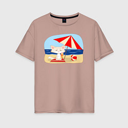 Женская футболка оверсайз Кошечка на пляже с мороженым