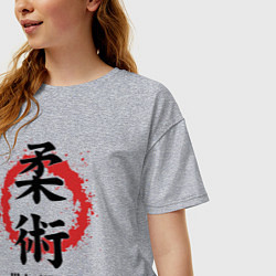 Футболка оверсайз женская Jiu jitsu red splashes logo, цвет: меланж — фото 2