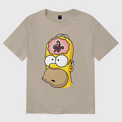 Женская футболка оверсайз Мартышка бьёт в тарелки в голове Гомера Симпсона