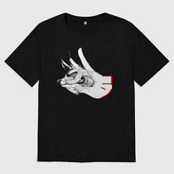 Женская футболка оверсайз Демон лис и жест кон