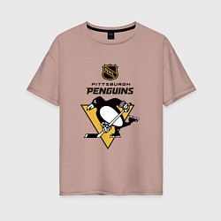 Женская футболка оверсайз Питтсбург Пингвинз НХЛ логотип