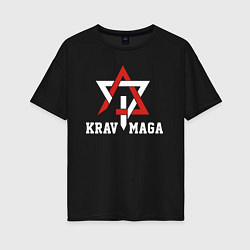 Футболка оверсайз женская Krav-maga national wrestling emblem, цвет: черный