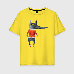 Футболка оверсайз женская Серый волк в оранжевом свитере, цвет: желтый
