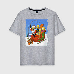 Женская футболка оверсайз Новогодняя семейка Симпсонов в санях запряженных с