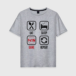 Женская футболка оверсайз Eat - sleep - Mass Effect - repeat