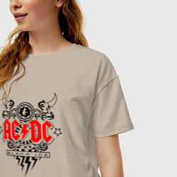 Футболка оверсайз женская ACDC Black Ice с молниями, цвет: миндальный — фото 2