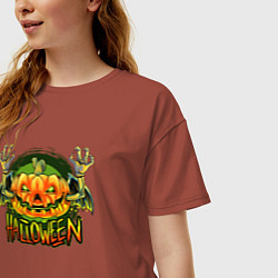 Футболка оверсайз женская Кислотная тыква Halloween, цвет: кирпичный — фото 2