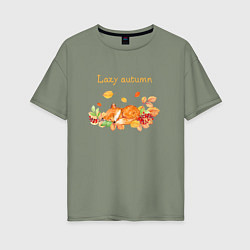 Футболка оверсайз женская Lazy autumn with a fox, цвет: авокадо
