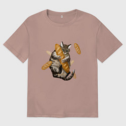 Женская футболка оверсайз Котик и батон