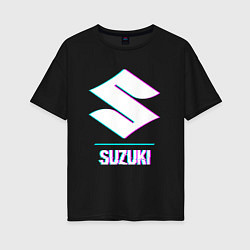 Женская футболка оверсайз Значок Suzuki в стиле glitch