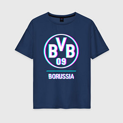 Футболка оверсайз женская Borussia FC в стиле glitch, цвет: тёмно-синий