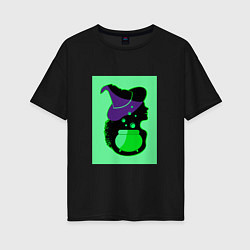 Женская футболка оверсайз Девушка ведьма и котел с зельем