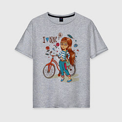 Женская футболка оверсайз Девушка с велосипедом