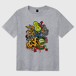 Футболка оверсайз женская Граффити монстрик и молнии, цвет: меланж