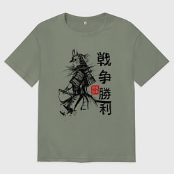 Женская футболка оверсайз Самурай с мечом в шлеме