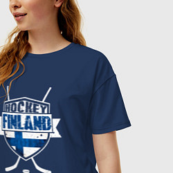 Футболка оверсайз женская Хоккей Финляндия, цвет: тёмно-синий — фото 2