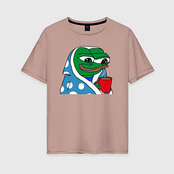 Футболка оверсайз женская Frog Pepe мем, цвет: пыльно-розовый
