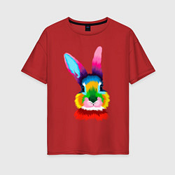 Женская футболка оверсайз Радужный кролик