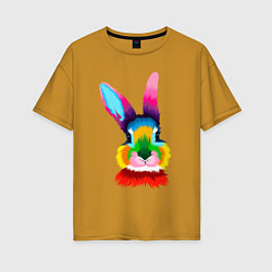 Футболка оверсайз женская Радужный кролик, цвет: горчичный