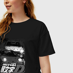 Футболка оверсайз женская Initial d аниме про дрифт, цвет: черный — фото 2