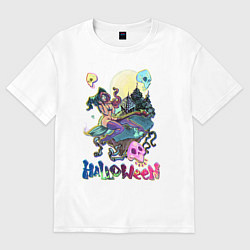 Футболка оверсайз женская Ведьмочка на метле, цвет: белый