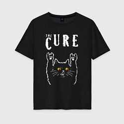 Футболка оверсайз женская The Cure rock cat, цвет: черный