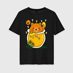 Футболка оверсайз женская Медвежонок в баночке меда, цвет: черный
