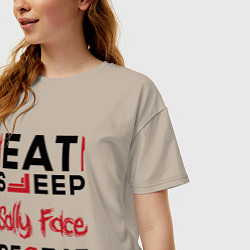 Футболка оверсайз женская Надпись: eat sleep Sally Face repeat, цвет: миндальный — фото 2