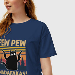 Футболка оверсайз женская Кот с пистолетами - Madafakas, цвет: тёмно-синий — фото 2