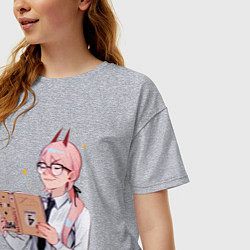 Футболка оверсайз женская Пауэр читает книгу, цвет: меланж — фото 2