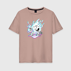 Женская футболка оверсайз Cyberpunk 2077 neon samurai glitch art