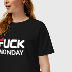 Футболка оверсайз женская Fuck monday, fila, anti-brand, цвет: черный — фото 2